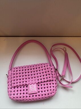 Pink Woven Crossbody Bag - Casual Chic